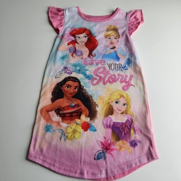 Disney Princess Girls Pink Live Your Story Nightgown Ariel Moana Size 4/5 - Picture 1 of 7